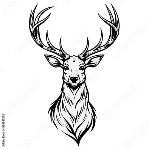 Deer head illustration with antlers
