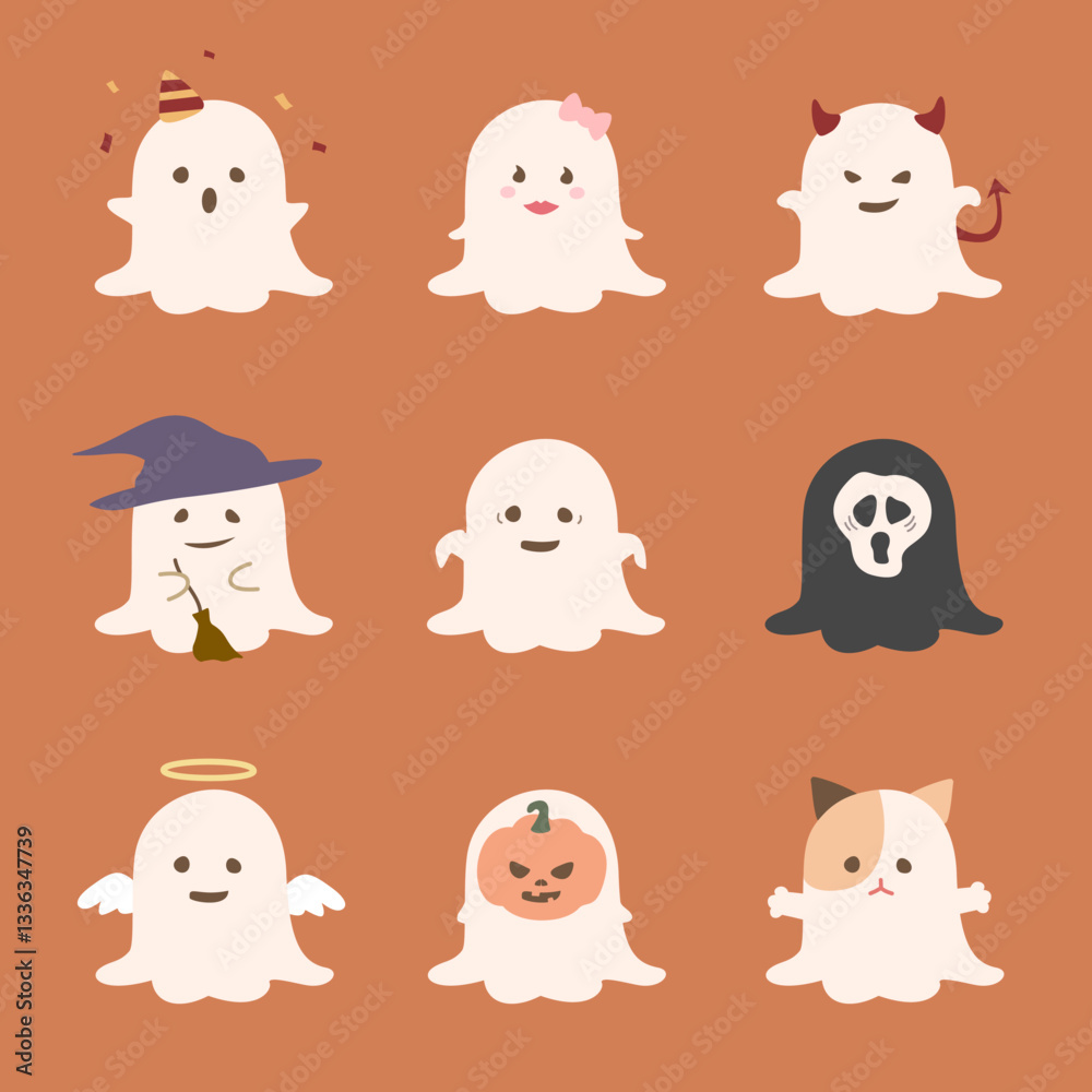 The cute ghost cartoon elements collection 