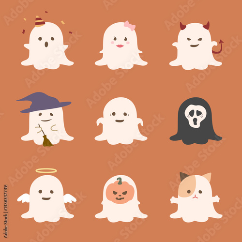 The cute ghost cartoon elements collection 