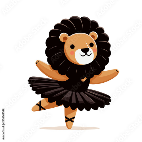Graceful lion ballerina in black tutu performing pirouette. Ideal for dance schools or performing arts promotional materials.