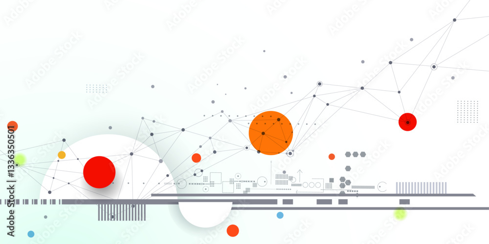 Vector illustration abstract modern technology design. White circle, geometric shape, wave wireframe line pattern and circuit board on white - grey background. Technology concept for banner, template Vector illustration abstract modern technology design. White circle, geometric shape, wave wireframe line pattern and circuit board on white - grey background. Technology concept for banner, template