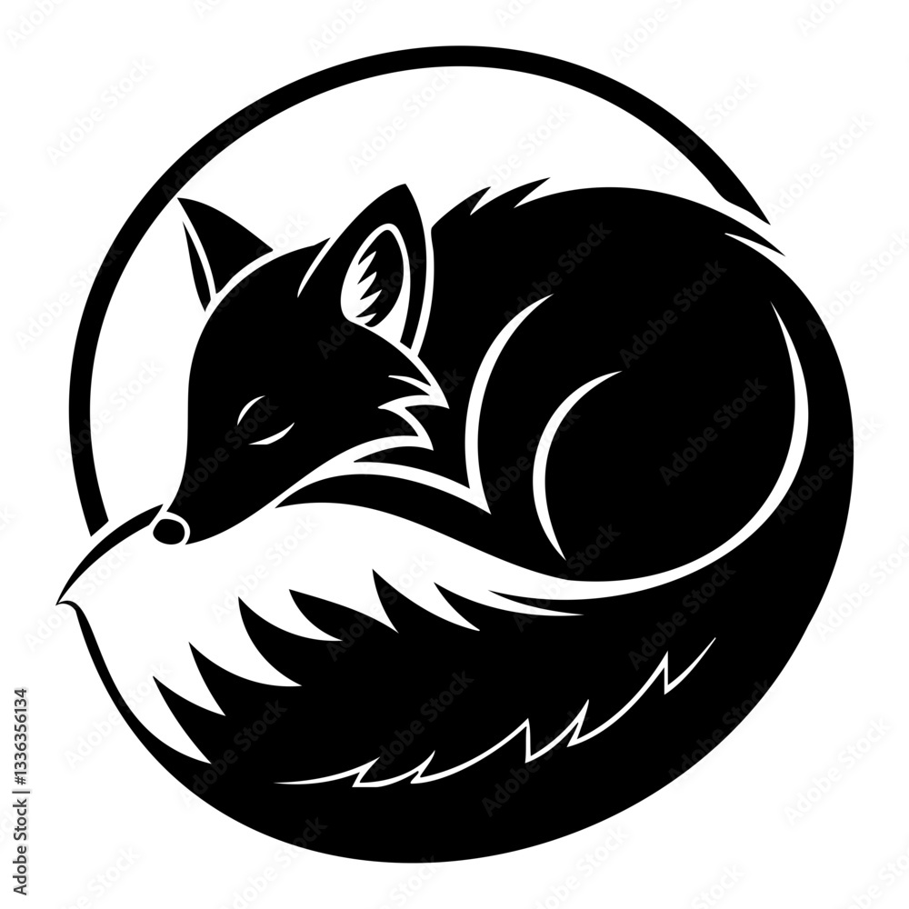 Fototapeta premium Sleeping fox curled in circular design