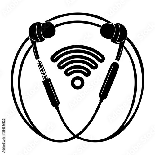Earphones with Wi-Fi signal icon illustration