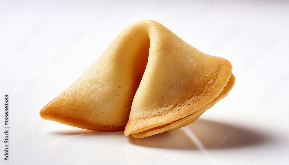 A single fortune cookie on a pure white background. A single fortune cookie on a pure white background.
