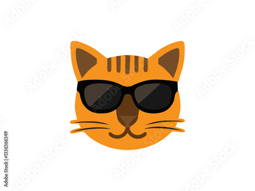 Yellow Cute cat head illustration with black sunglasses, cat head vector with funny pose. 