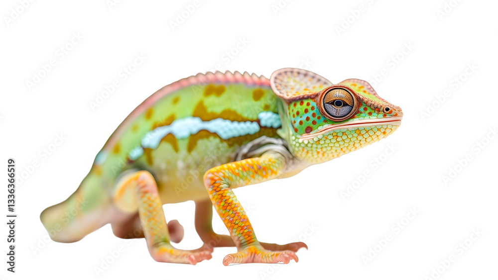 Fototapeta premium Colorful Chameleon isolated on transparent background.