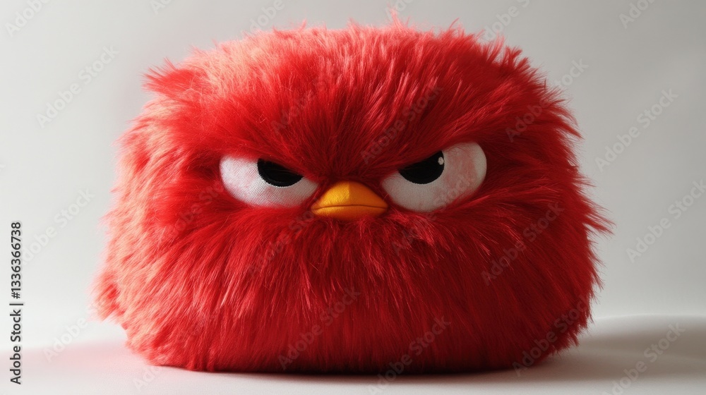 Fototapeta premium A cute, fluffy red bird with an angry expression, perfect for play.