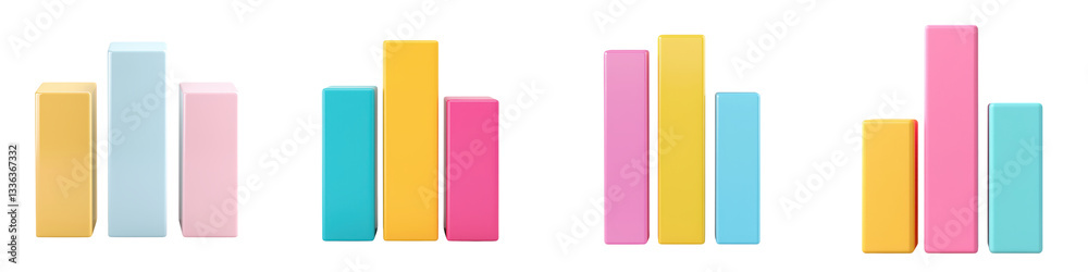 A vibrant minimalist bar chart showcasing various business data points and performance indicators through the use of geometric shapes and pastel colors A vibrant minimalist bar chart showcasing various business data points and performance indicators through the use of geometric shapes and pastel colors