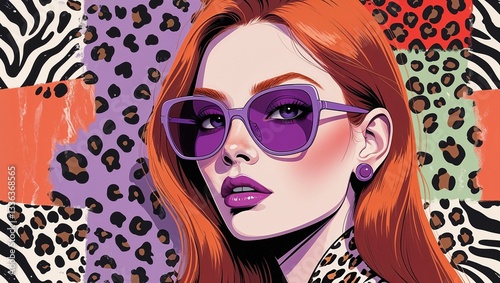 Stylish Woman with Vintage Sunglasses in Pop-Art Style