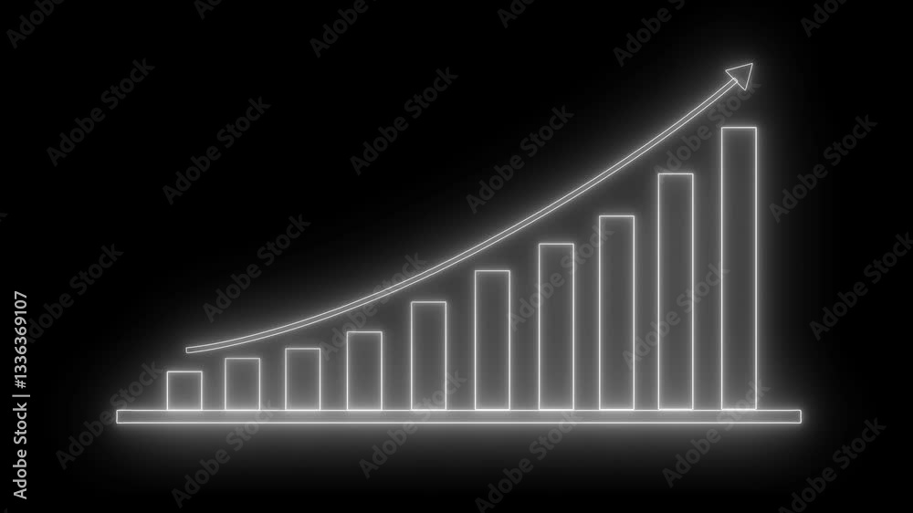 Neon Bar Chart with Upward Trend Arrow Animation, A glowing neon bar ...