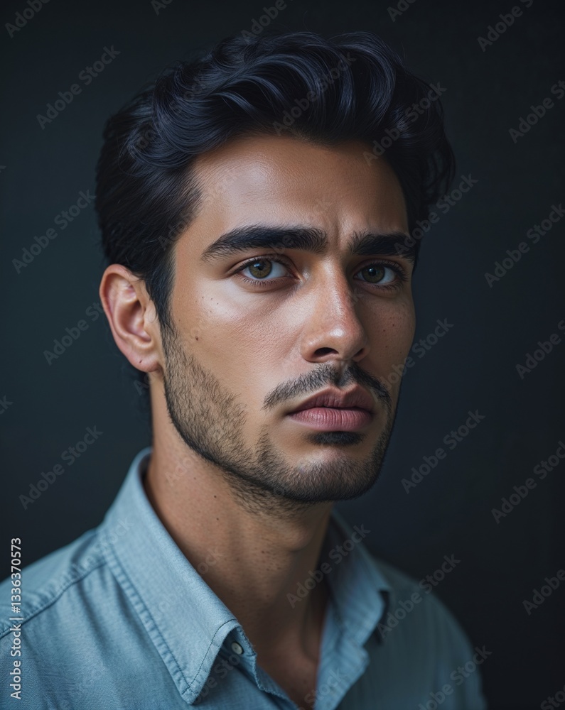 latin Hispanic 20s age guy serious on plain white clean background model portrait pose close up latin Hispanic 20s age guy serious on plain white clean background model portrait pose close up