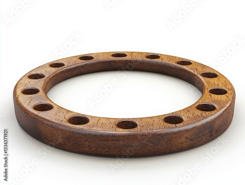 Circle of polished wood with round holes, displaying craftsmanship and natural materials for various design projects
