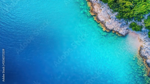 Aerial view of a small lake with turquoise water in Cetina, Croatia