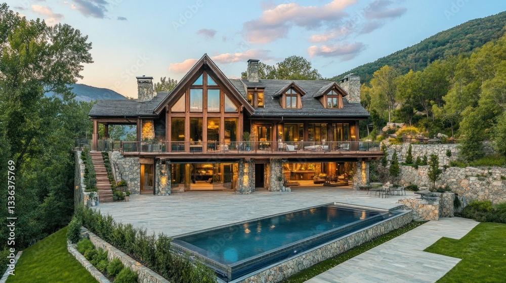 Fototapeta premium A Large Luxury Residence With Pool And Mountain Scenery