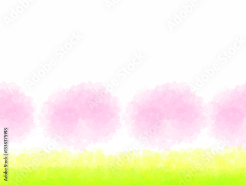 春の桜と菜の花と空イメージのテクスチャー背景素材。