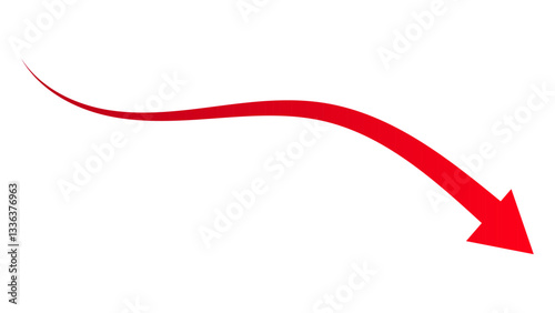 Red curved arrow down, Business Arrow illustration pointing down, Arrow indicated the direction symbol, vector isolated on white background