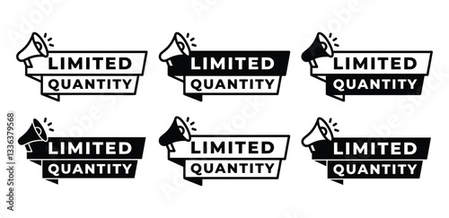 Limited Quantity Icons Set Black and White Color Vector Design 