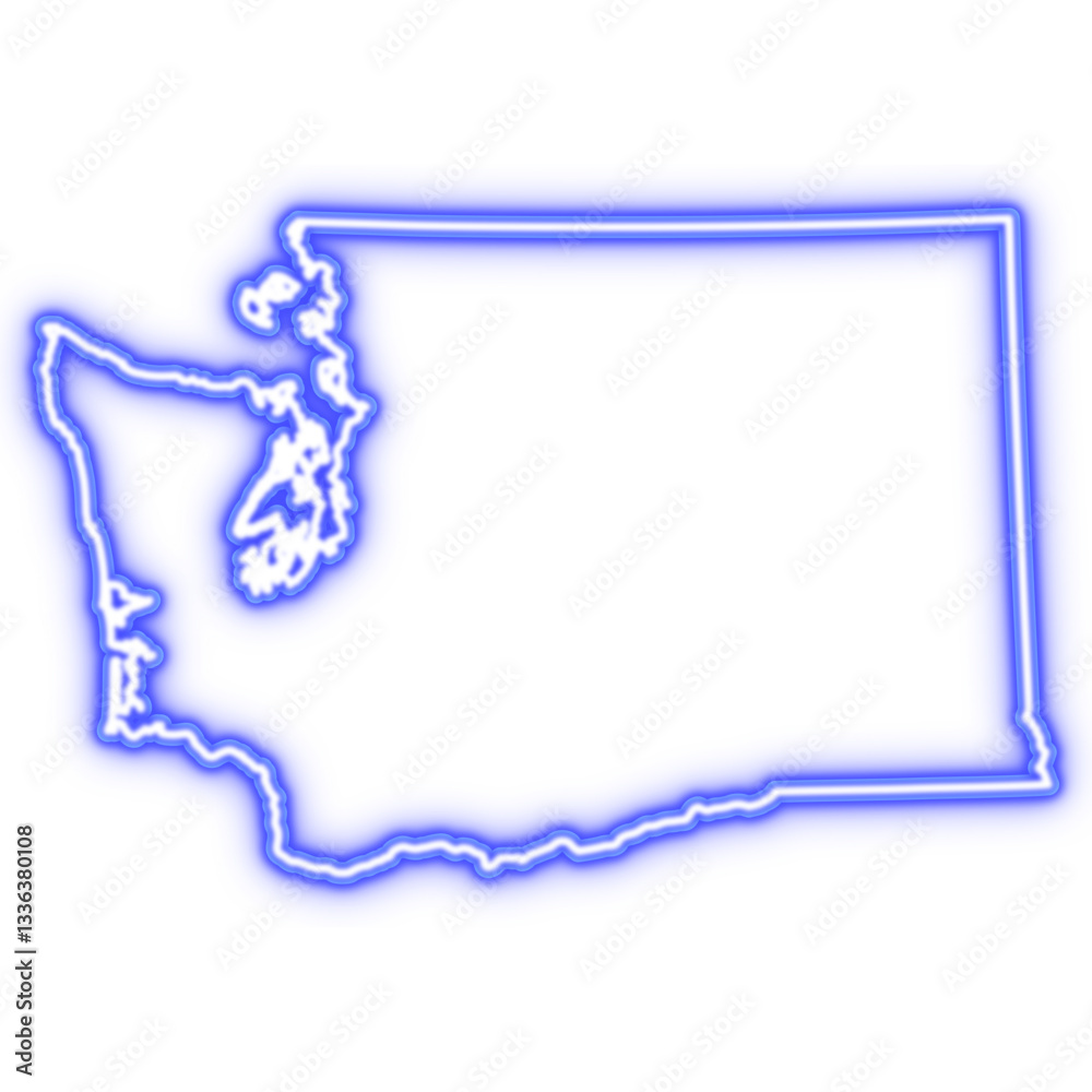 Neon blue outline of Washington state map on transparent background Neon blue outline of Washington state map on transparent background