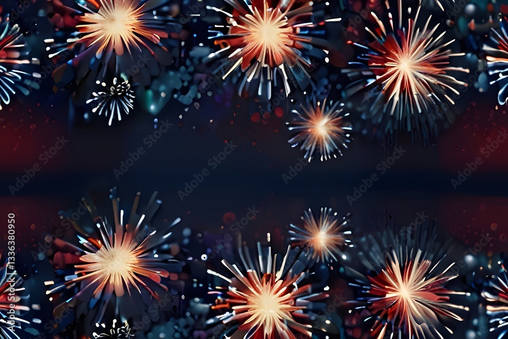 Fototapeta premium Neon fireworks with sparkling lights abstract background 