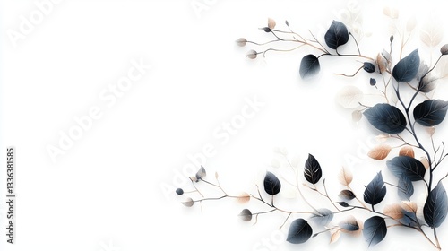 Modern Minimalist Illustrated Branch with Delicate Leaves and Gentle Borders for Elegant Designs