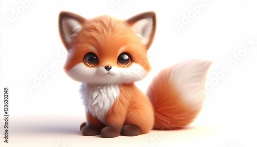 Cute 3D baby fox with fluffy orange fur and big sparkling eyes