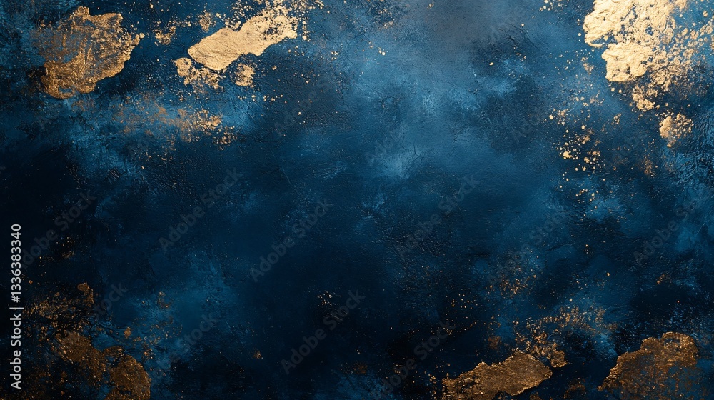 Obraz premium Abstract blue background with golden textured paint elements