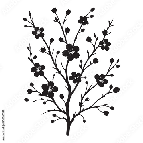 Elegant Cherry Blossom Branch Silhouette Vector Design for Crafts and Decorations