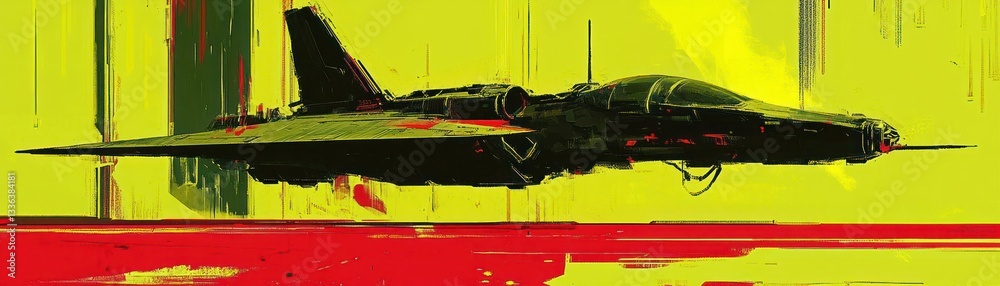 Naklejka premium A futuristic spacecraft is flying over a colored landscape environment