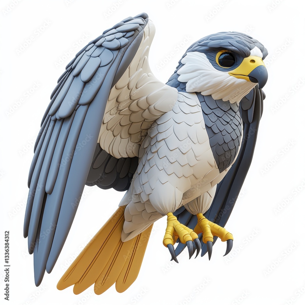 Fototapeta premium Colorful cartoon hawk character with wings spread, showcasing vibrant details and playful design elements