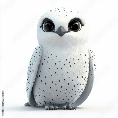 Cute and Adorable Cartoon Owl Character with Big Eyes and Soft White Feathers
