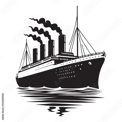 Ocean Liner Ship Silhouette Vector Titanic Boat Illustration Design