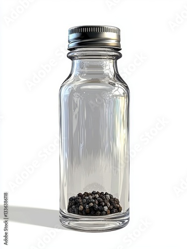 Clear Glass Bottle with Spices Inside on a Bright Background Ready for Culinary Use and Kitchen Decoration