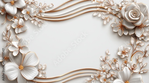 Elegant Wedding Invitation Frame Design with Floral Motifs and Decorative Borders