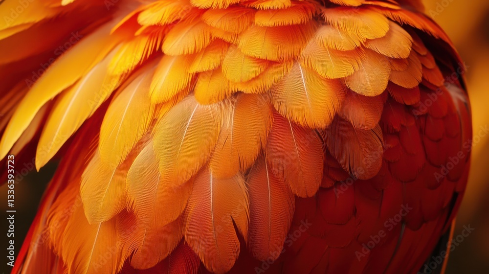 Obraz premium Vibrant Orange and Yellow Feathers of Exotic Bird Close-Up