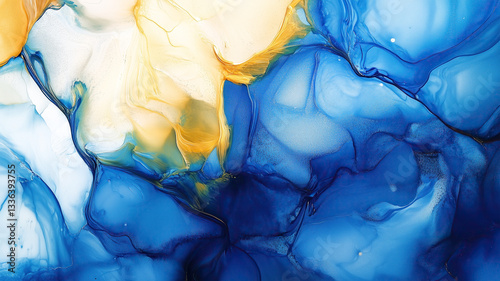 light blue and yellow alcohol ink abstract texture wallpaper isolated on white or transparent background