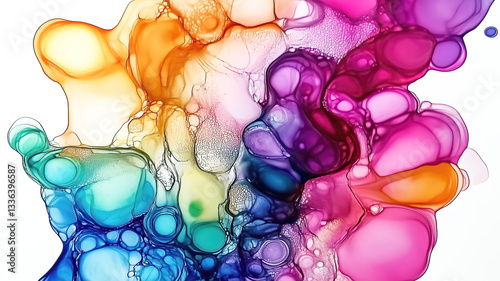 colorful alcohol ink abstract texture wallpaper isolated on white or transparent background