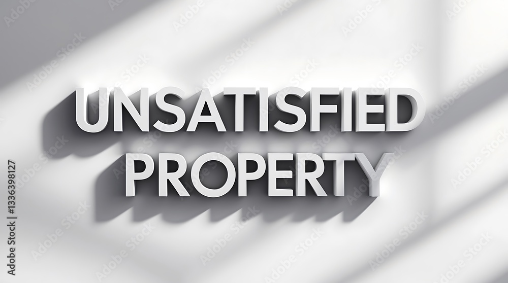 Text saying Unsatisfied Property with shadows creating depth in the background Text saying Unsatisfied Property with shadows creating depth in the background