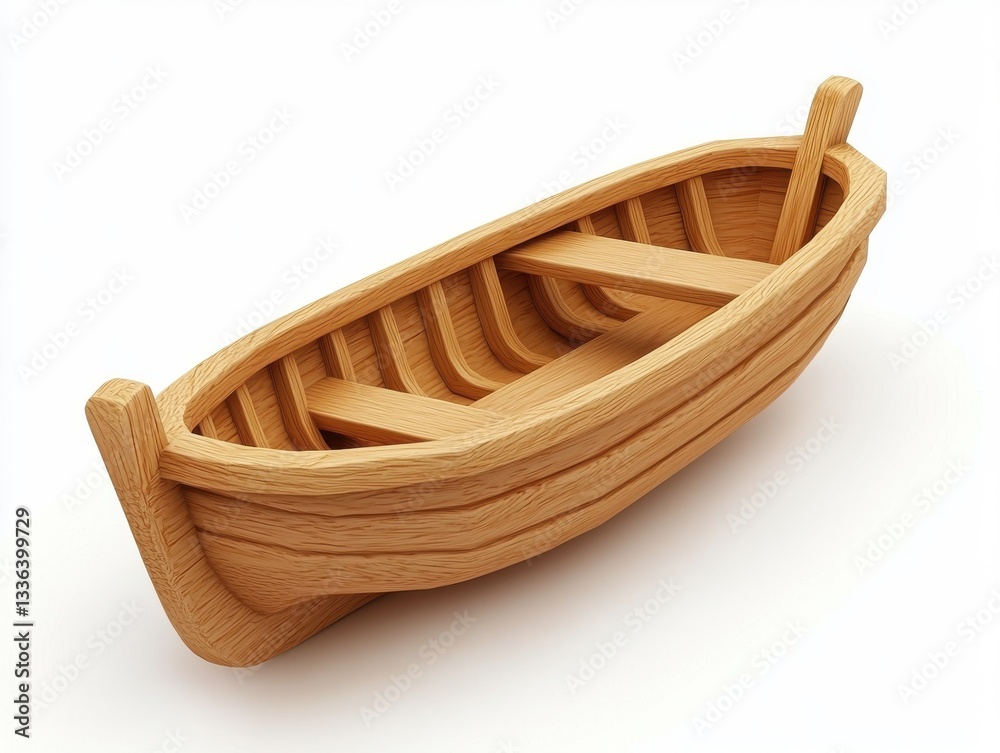 Wooden Boat Model with Detailed Craftsmanship and Natural Finish on a White Background Wooden Boat Model with Detailed Craftsmanship and Natural Finish on a White Background