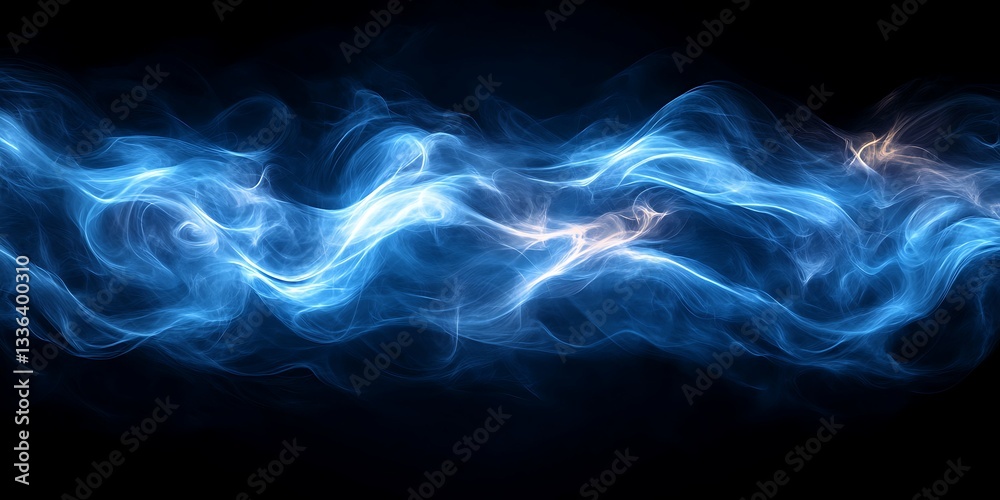 Obraz premium Abstract blue smoke waves, dark background