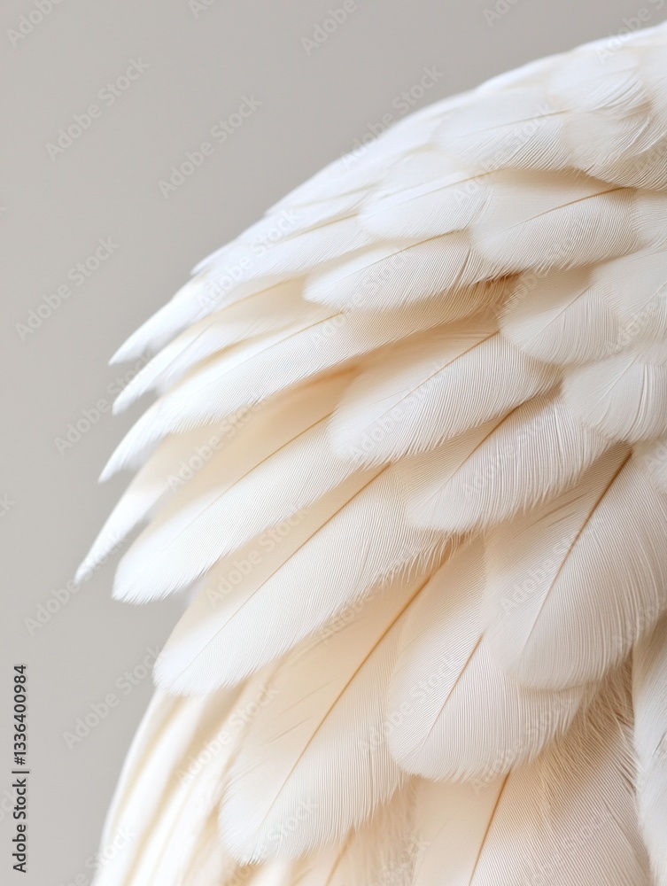 Fototapeta premium Close-up of a bird's wing. the wing is white and appears to be made of feathers. the feathers are arranged in a fan-like pattern, with the tips of the wings overlapping each other.