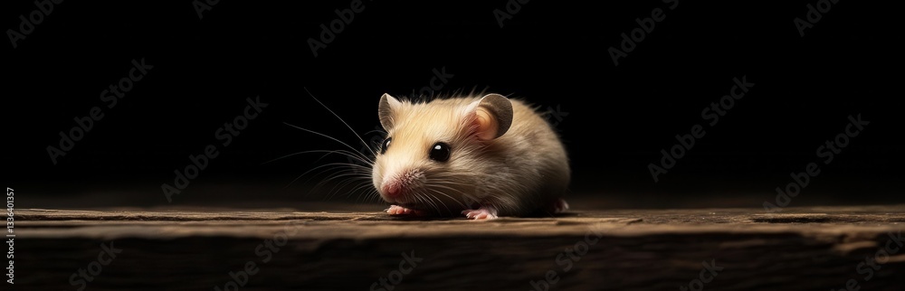 Adorable mouse on wooden surface under gentle spotlight. Adorable mouse on wooden surface under gentle spotlight.