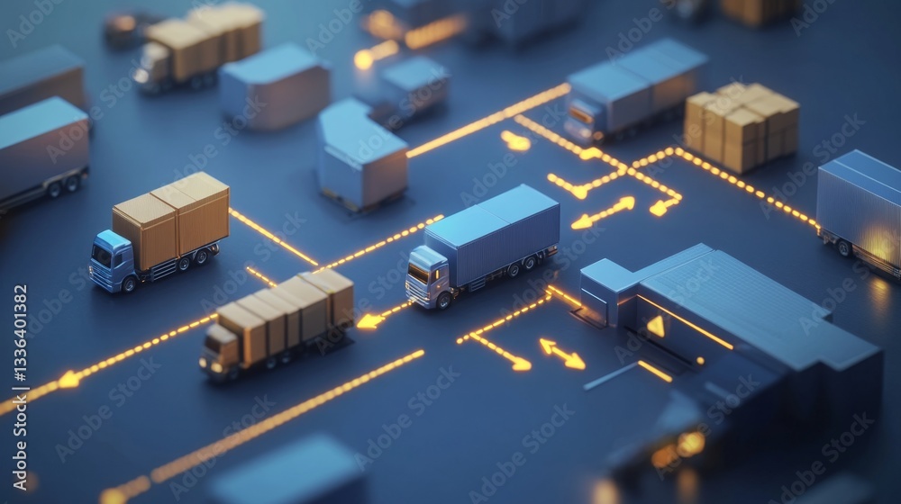 Visualizing supply chain dynamics global business flowchart illustration digital environment aerial perspective symbolic representation