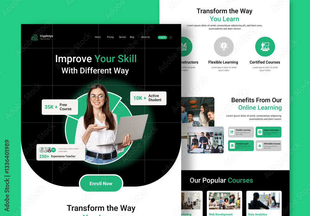Online Learning Platform Landing Page Template Stock Template | Adobe Stock