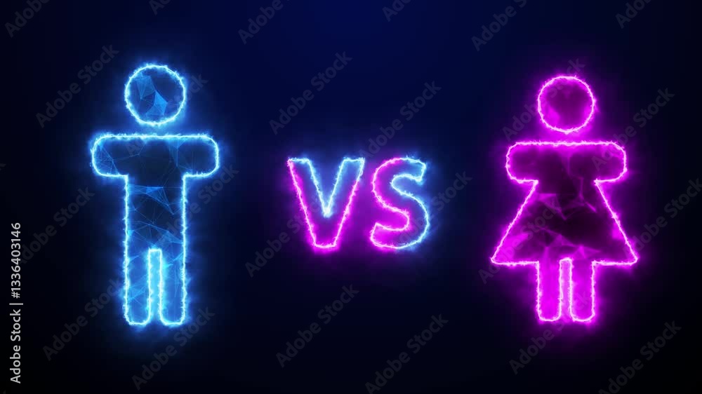 Female Vs Male Character With Neon Effects Animation. Male Vs Female Icon Compression Animation. Male And What Female Video Concept. Female And Male Brain Differences Concept Glowing Neon Animation Female Vs Male Character With Neon Effects Animation. Male Vs Female Icon Compression Animation. Male And What Female Video Concept. Female And Male Brain Differences Concept Glowing Neon Animation