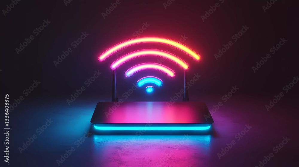 A Wi-Fi router with glowing LED indicators represents efficient broadband access and stable online connections in a high-tech graphic novel illustration style. A Wi-Fi router with glowing LED indicators represents efficient broadband access and stable online connections in a high-tech graphic novel illustration style.