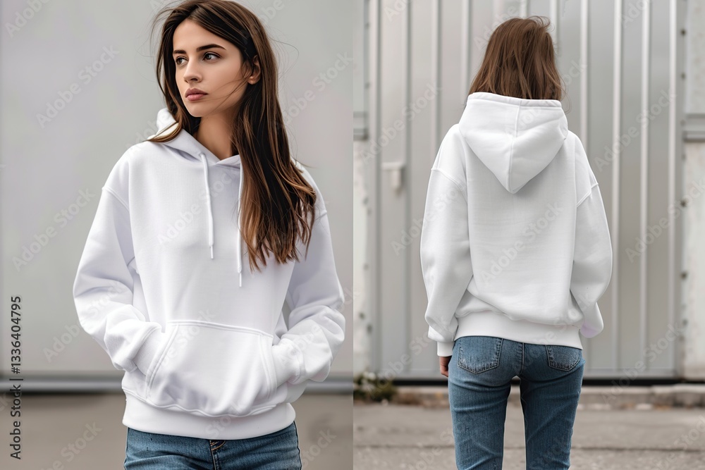 Fototapeta premium Blank White Hoodie Mockup
