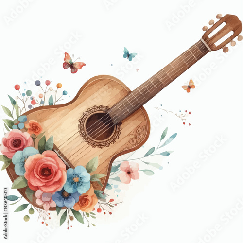 guitar and flowers