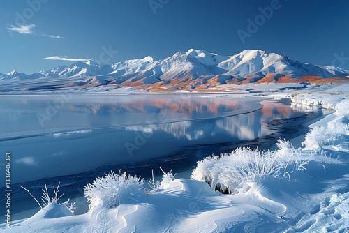 White lake and mountains