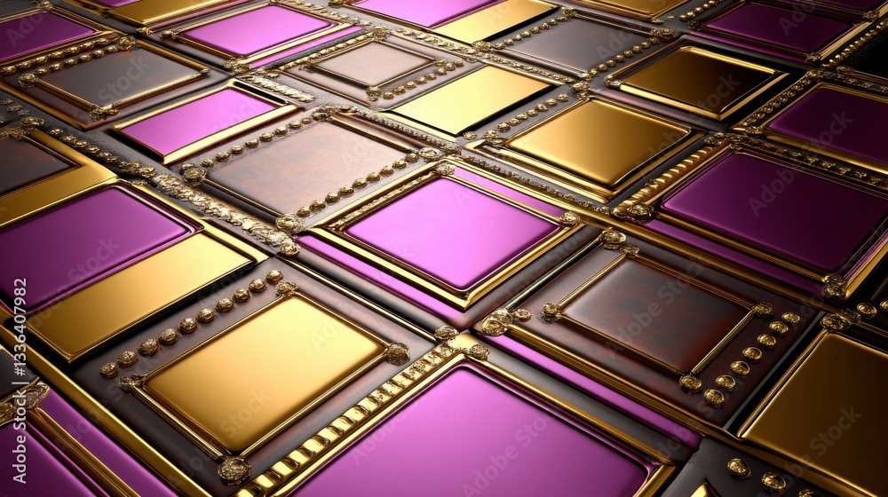 Fototapeta premium Colorful and Elegant Pattern of Gold, Brown, and Purple Tiles