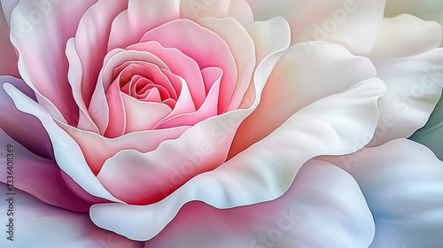 beautiful pink and white rose with delicate petals, showcasing intricate details and soft colors, evokes sense of tranquility and elegance